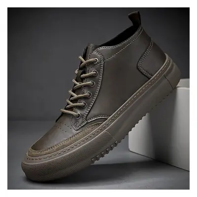 (khaki, 39) Men&apos;s High-top Casual Leather Shoes