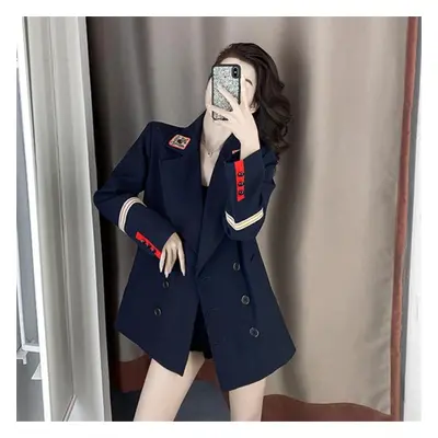 (as the picture, L) Brit Style Women&apos;s Casual Suit Jacket With Embroidery, Korean Fashion L