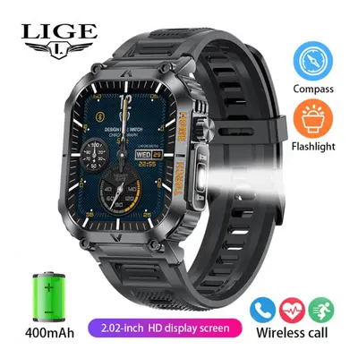 (black, Silicone strap) Lige Smart Watch With Led Lighting 2.02-inch Hd Square Screen Health Mon