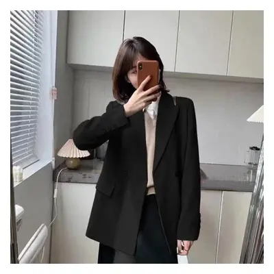 (black, L) Spring And Autumn Korean Women Suit Jacket And Blazers Double Breasted Notched Coat W