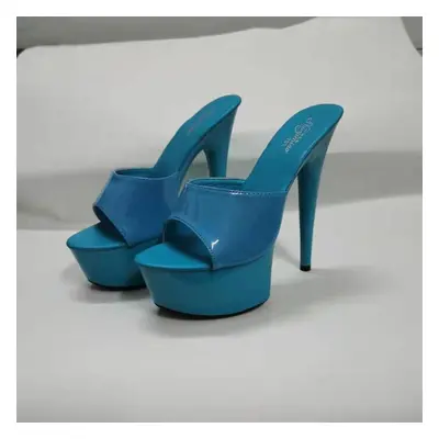 (blue, 36) 15cm Heel 5cm Platform Leather Tuote Thin High Heels Sexy Black Platform Ultra-high S