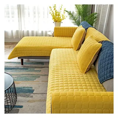 (yellow, W90 x L240cm 1pcs) Morse Thicken Plush Sofa Cover European Universal Sofa Towel Cover S