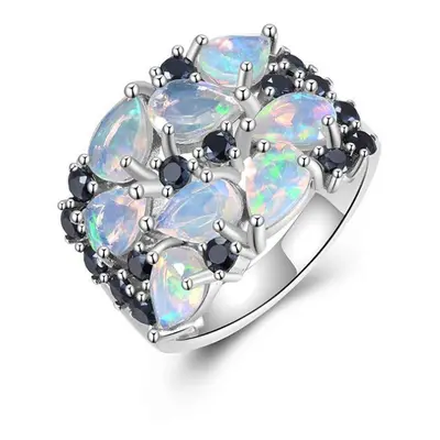 (multicolor, US RING SIZE:10#) Gorgeous Designer Ring For Women S925 Silver Natural Opal October