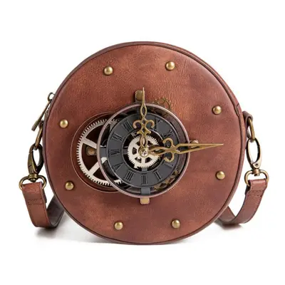 (brown) Johnature Retro Circular Women Shoulder Bags Steampunk Style High Quality Pu Leather All