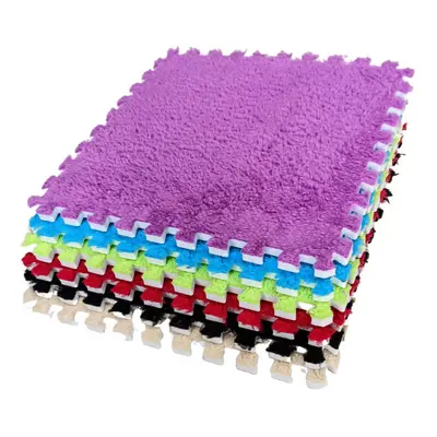 (Purple) 10pcs EVA Foam Soft & Shaggy Floor Mats Interlocking Rug Tiles - Puzzle Mat