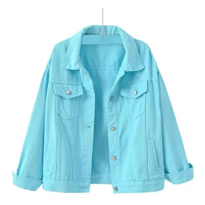 (sky blue, XL) Spring New Color Denim Jacket Women&apos;s Short Korean Loose Long Sleeve Jacket 