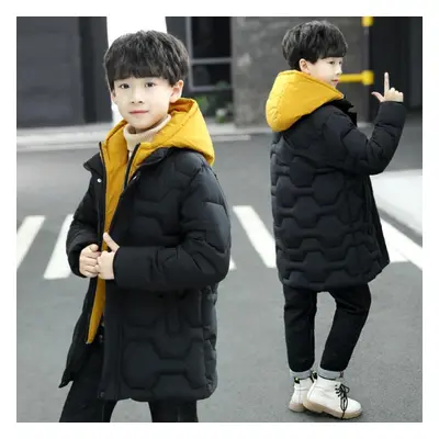 (black, 160) Winter Warm Children Jackets Boys Clothes Warm Jackets Long Hooded Coats Waterproof