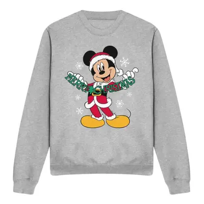 (S, Sport Heather) Disney Unisex Adult Merry Christmas Mickey Mouse Sweatshirt