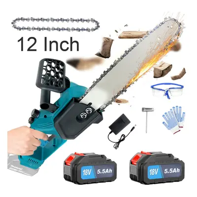 12" Heavy Duty Brushless Chainsaw 2chains 2x5.5Battery +Charger-Makita Compatible