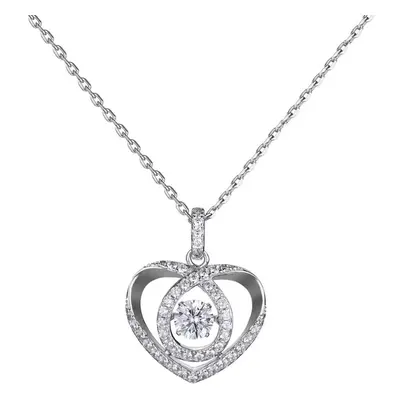 Sterling Silver Pendant Rotatable Zirconia Sparkle Pendant Heart-shaped Necklace Inch