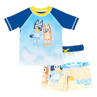 Bluey and Bingo Little Boys Raglan Pullover Swim Rash Guard Swim Trunk