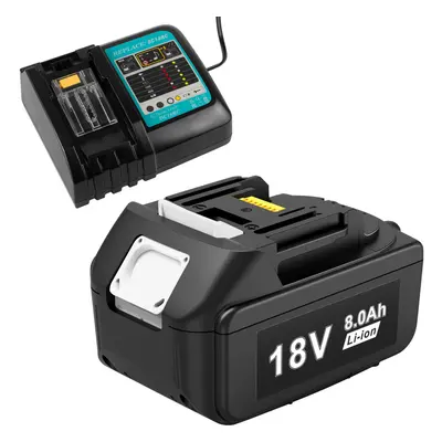 (1PCS Battery and Charger) 8.0Ah Powerful Replacement for Makita 18V Battery, Compatible with Ma