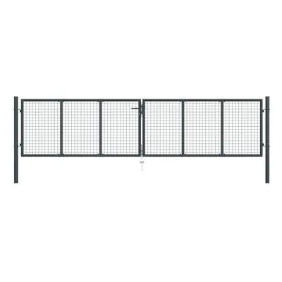 vidaXL Mesh Garden Gate Galvanised Steel Grey Outdoor Fence Terrace Barrier