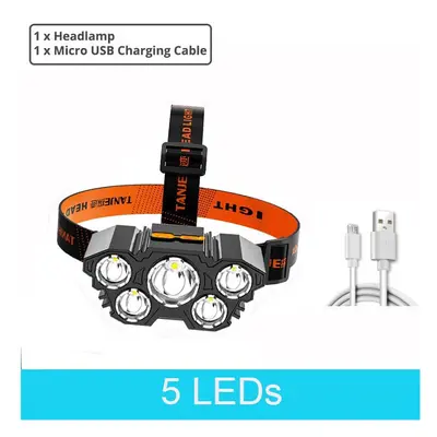 (5 LED) LED Headlamp Rechargeable Fishing headlight Super Bright Camping Lantern Light Waterproo