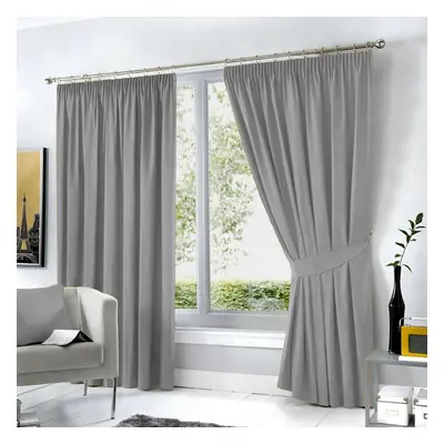 (90" x 90", Light Grey Pencil Pleat) Pencil Pleat Blackout Curtains For Bedroom Window