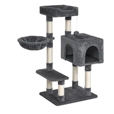 (Dark Grey) Cat Tree With Doors, Hammock, Scratching Post