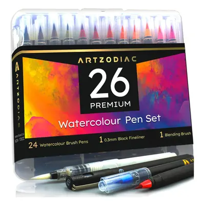 Watercolour Brush Pens Set Includes Black Marker, Blending Brush Pen