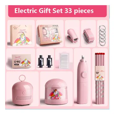 (Pink) Stationery Set Children's Electric Pencil Sharpener Electric Eraser Electric Vacuum Clean