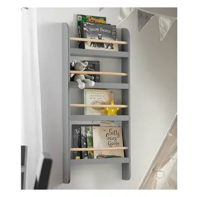 (Grey) Children's Grey Open Wall Bookcase, Wooden Multipurpose Storage Solution Organizer With F