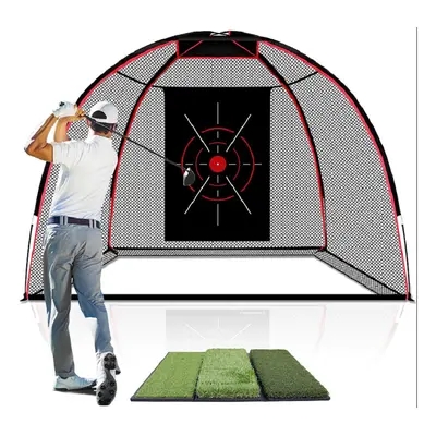 Golf Hitting Net 10'' x 7'' With Golf Hitting Mat Ply-Knotless Netting with Impact Target Golf P