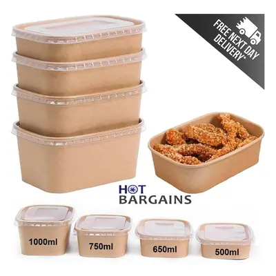 (750 ml, 300) Kraft Paper Disposable Container with Plastic Lids High Quality Take Away Paper Lu