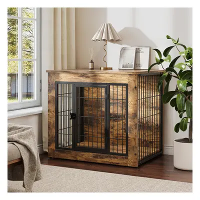 Retro Brown Lockable Dog Crate Wooden Pet Kennel Cage Table