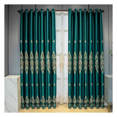 (green, 170*270cm*2pcs) European Style Curtains Thickened Embroidered Curtains Bedroom Full Blac