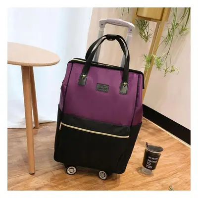 (purple, L) Short Distance Travel Large Capacity Waterproof Luggage Bag Boarding Trolley Box Lig