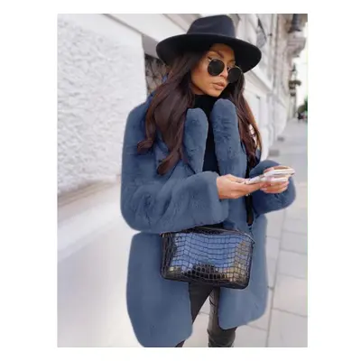 (blue, 5XL) Women&apos;s Coat Winter Thickened Warm Faux Fur Coat Medium-length Lapel Women&apos