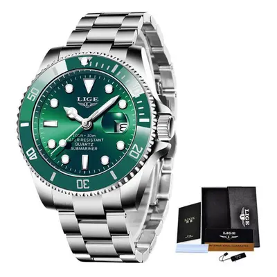 (Silver Green) Lige Luxury Fashion Divers Men Watch