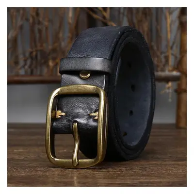 (black, 130cm) Retro Distressed Genuine Leather Belt Pin Buckle First Layer Cowhide Korean Style