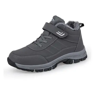 (grey, 46) Fashion Winter Men&apos;s Boots Plush Pu Leather Waterproof Women Shoes Climbing Hiki