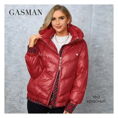 (red, XL) Gasman Women&apos;s Parka New Fashion Women Stand Collar Short Slim Casual Hooded Luxu