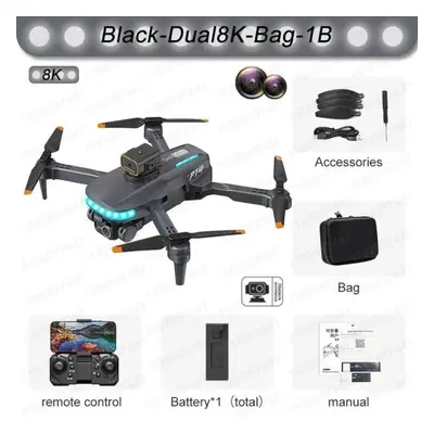 (Dual 8K 1B, Black) P14 Max Drone 8K HD GPS Professional UAV Intelligent Obstacle Avoidance Fold