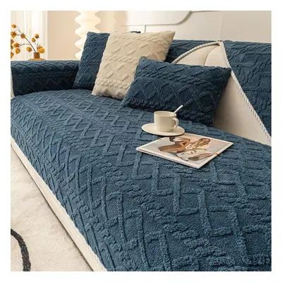 (blue, W110 x L240cm 1pc) Morse Soft Winter Warm Plush Sofa Covers Slipcovers Sofa Towel Non-sli