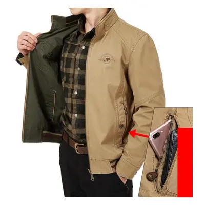 (khaki, L) Autumn Jacket Men Double-sided Military Jackets Coats Pure Cotton Men&apos;s Jacket P