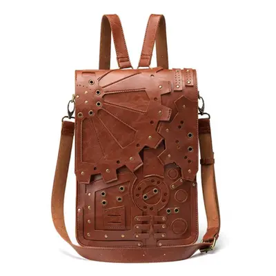 (brown) Johnature Steampunk Retro Shoulder Bag Women Backpack High Quality Pu Leather Multifunct