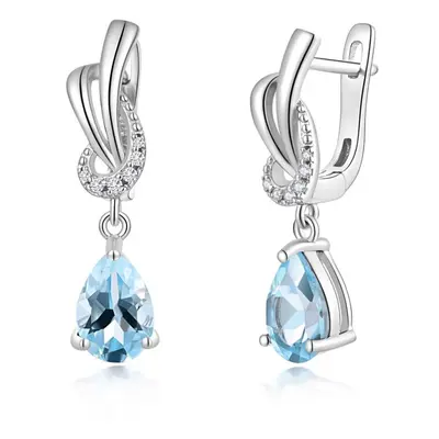 (blue, M) Natural Sky Blue Topaz Earrings For Women Sterling Silver Fine Jewelry For Daily Wear 