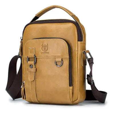 (yellow) Bullcaptain Fashion Men&apos;s Shoulder Bag Leather Messenger Bags Male Bolsos Crossbod