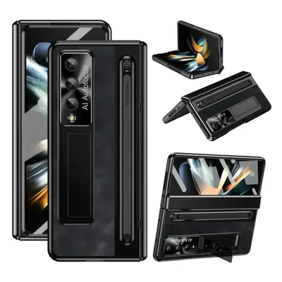 (black, For Galaxy Z Fold 4) Luxury Leather Bracket Pen Slot With Stylus Case For Samsung Galaxy