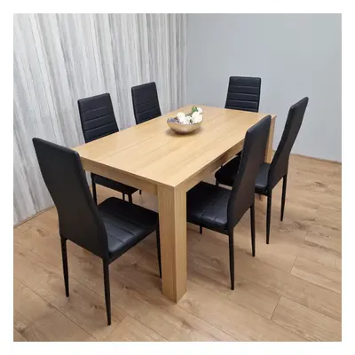 Dining Set of Dining Table and Black Faux leather Chairs Dinig Room Furniture