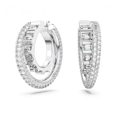 Swarovski Rota Rhodium Plated White Double Hoop Earrings