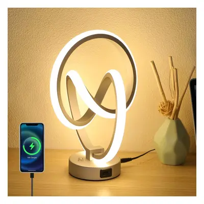 (Silver-love) Light Luxury Modern Spiral RGB Table Lamp Touch Dimmable LED Bedside Lamp, Lightin