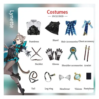 (blue, XXL) Linnette Cosplay Genshin Impact Fengdan Gemini Game Costume Anime Halloween Costume