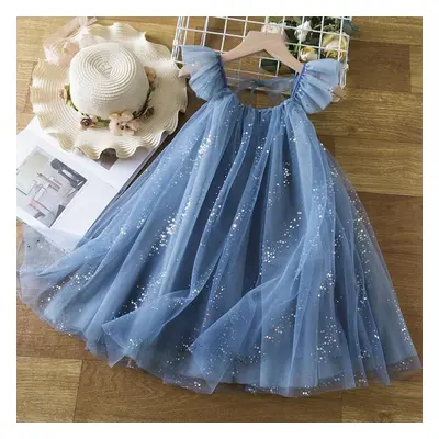 (blue, Years) Summer Girls Suspender Princess Dress Ruffles Kids Holiday Sequin Tutu Birthday Pa