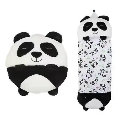 (M 160*60cm, panda) Children's Sleeping Bag Folding Pillow Cartoon Animal Pattern Blanket