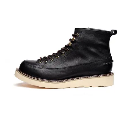 (Black, US10=UK9=EUR44) Retro British Mens Lace Up Real Leather Ankle Boots Workwear Shoes Weste