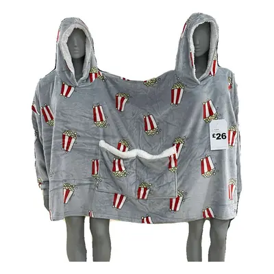 (Popcorn Double Sweatshirt) Double Pajamas Cozy Couples Pajamas Set with Hooded Popcorn Print Do