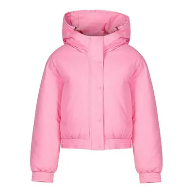 (pink, M) Women Autumn Winter Soild Color Thicken Outwear Cotton Padded Hooded Warm Jacket Coat