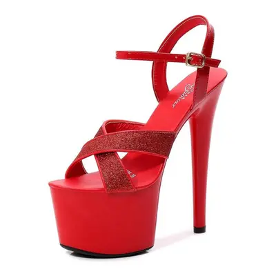 (red, 43) Women&apos;s Wedding Stiletto Sandals Summer Super Heels Stiletto Waterproof Sandals S